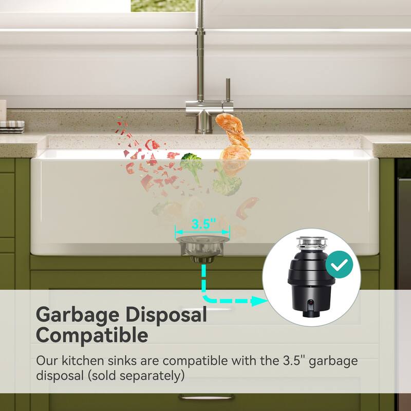 HOROW 36 in. White Fireclay Farmhouse Apron-Front Single-Bowl Kitchen Sink with Bottom Grid and Strainer