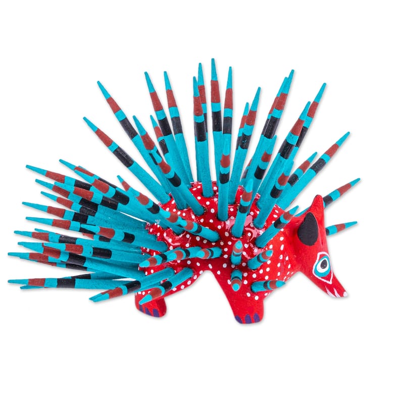 Novica Handmade Cute Porcupine In Strawberry Wood Alebrije Figurine
