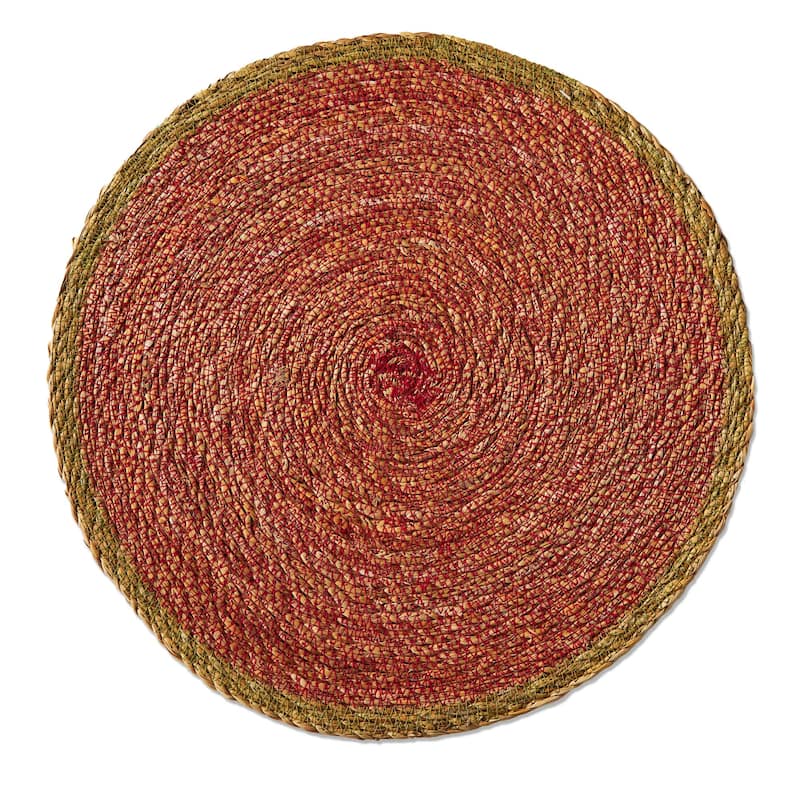 Overstitch Seagrass Placemat Red Set Wipe Clean Everyday Use 15x15 Inches