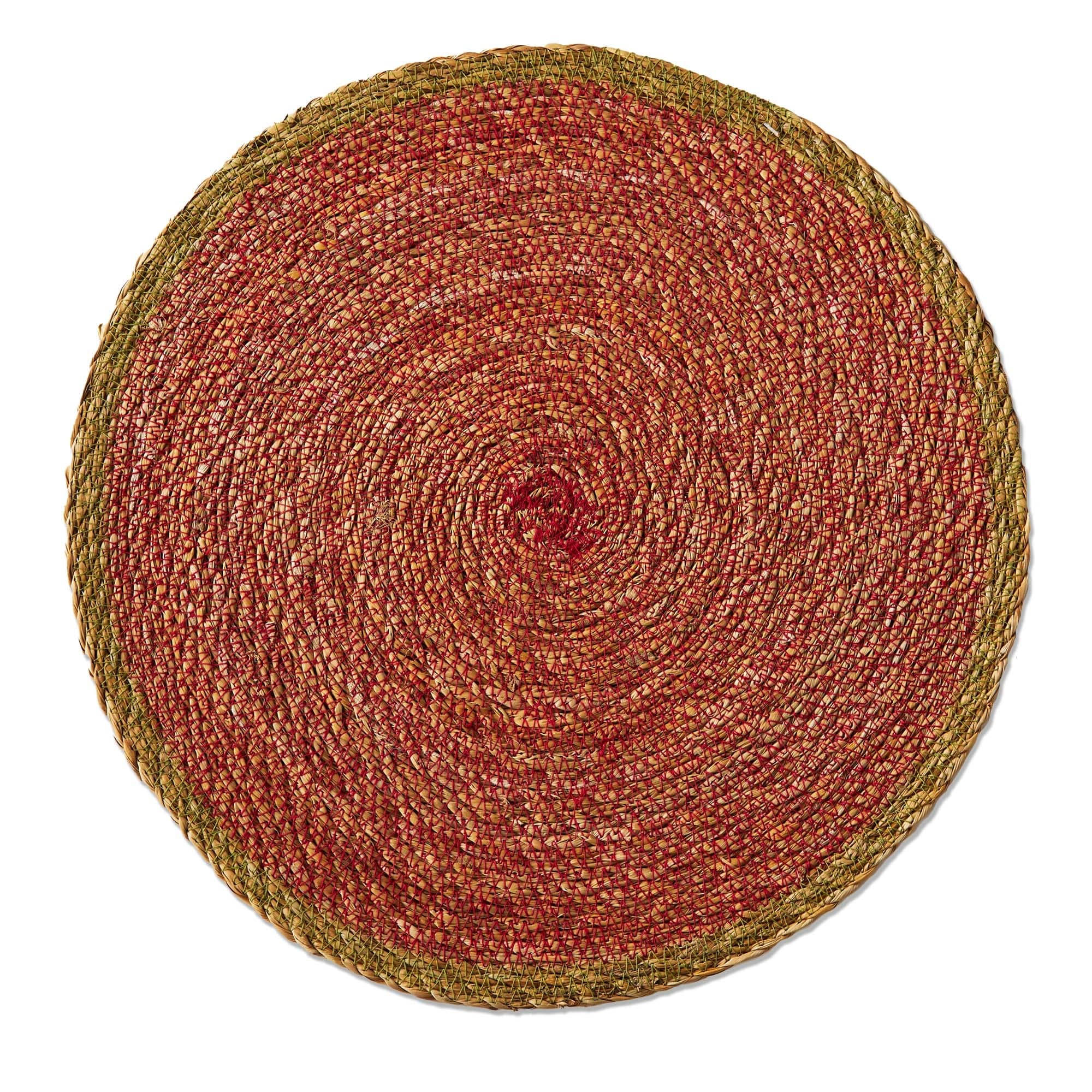 Overstitch Seagrass Placemat Red Set Wipe Clean Everyday Use 15x15 Inches