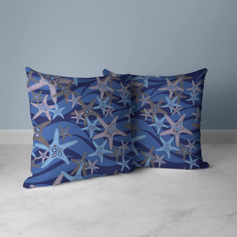 Starfish Sway Faux Suede Reversible Throw Pillow Blue and Gray