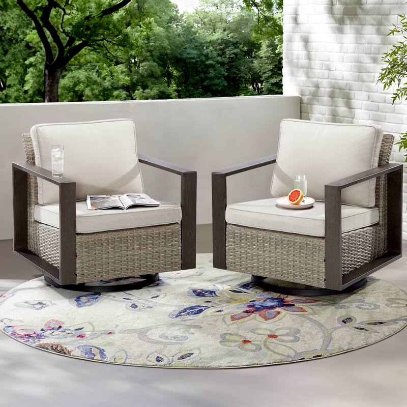 Cozywor 2-Piece Patio Wicker Outdoor Rocking Chair with Metal Frame and Cushions