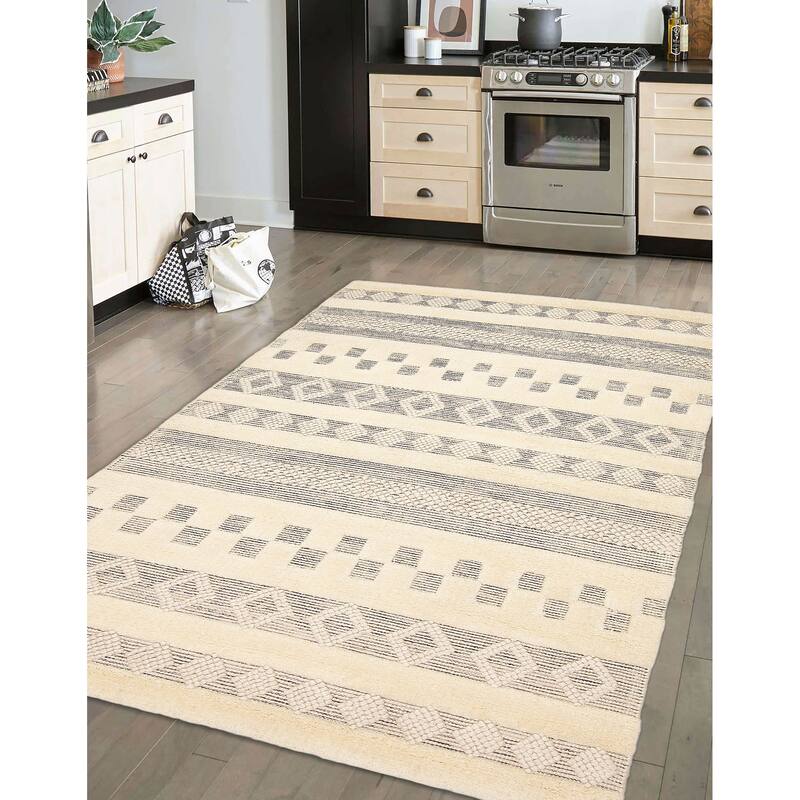 ECARPETGALLERY Braid weave Sienna Cream Wool Rug - 5'0 x 7'6