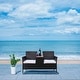 preview thumbnail 1 of 18, SAFAVIEH Outdoor Viora Wicker Loveseat. - 52" W x 25" D x 33" H Black/White Cushion