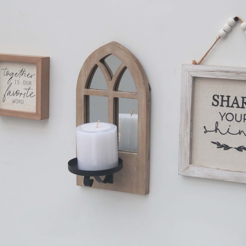 Set of 2 Farmhouse Floating Mirror Candle Sconces， Fits 3x3 Inch Candle
