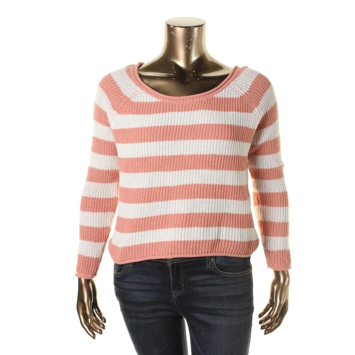 Dinamit Juniors Stripe Cotton Knit Pointelle Sweater