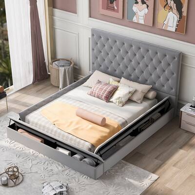 Full Size Upholstered Low Profile Storage Platform Bed