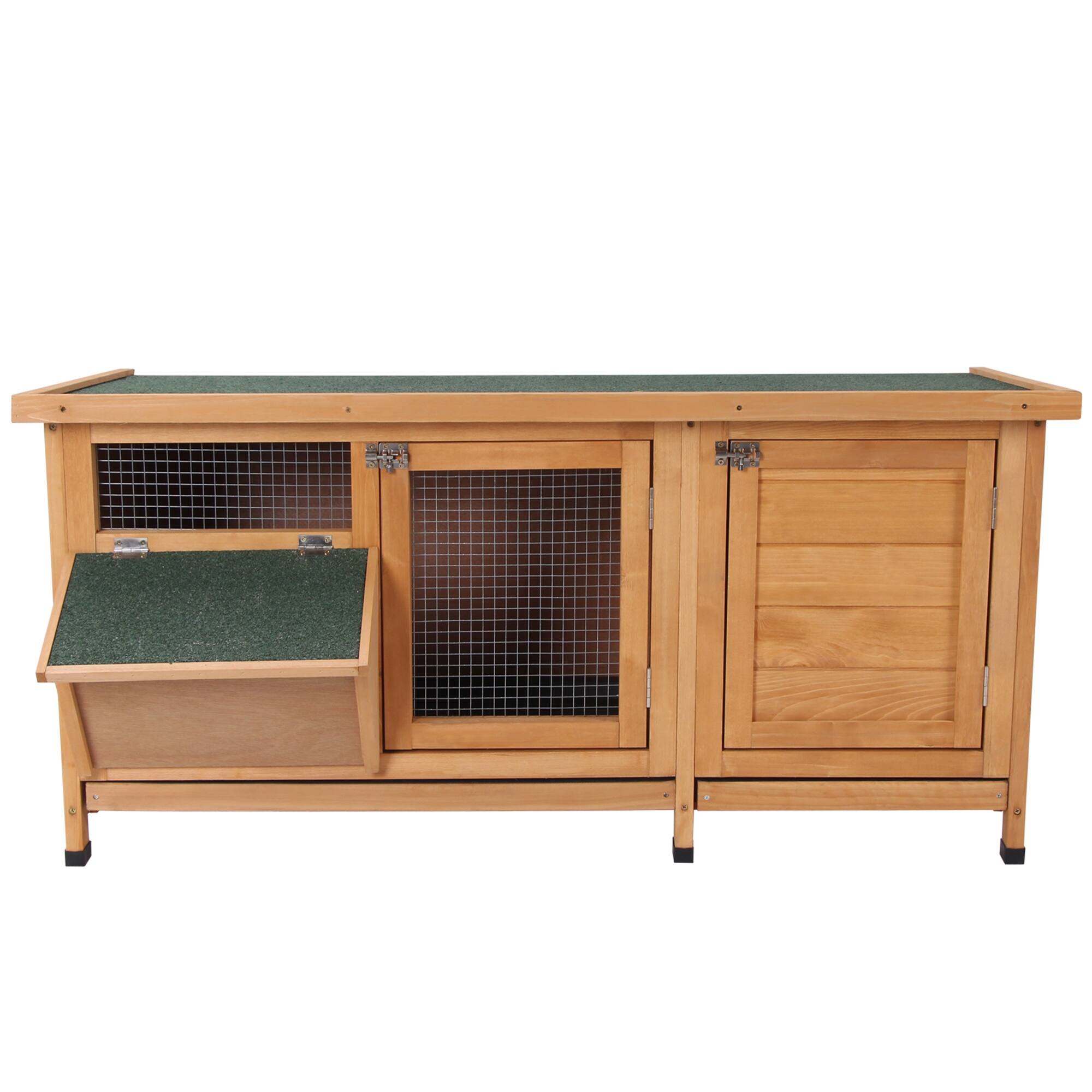 PawHut Wooden Outdoor Bunny Rabbit Hutch with 2 Large Customizable Run
