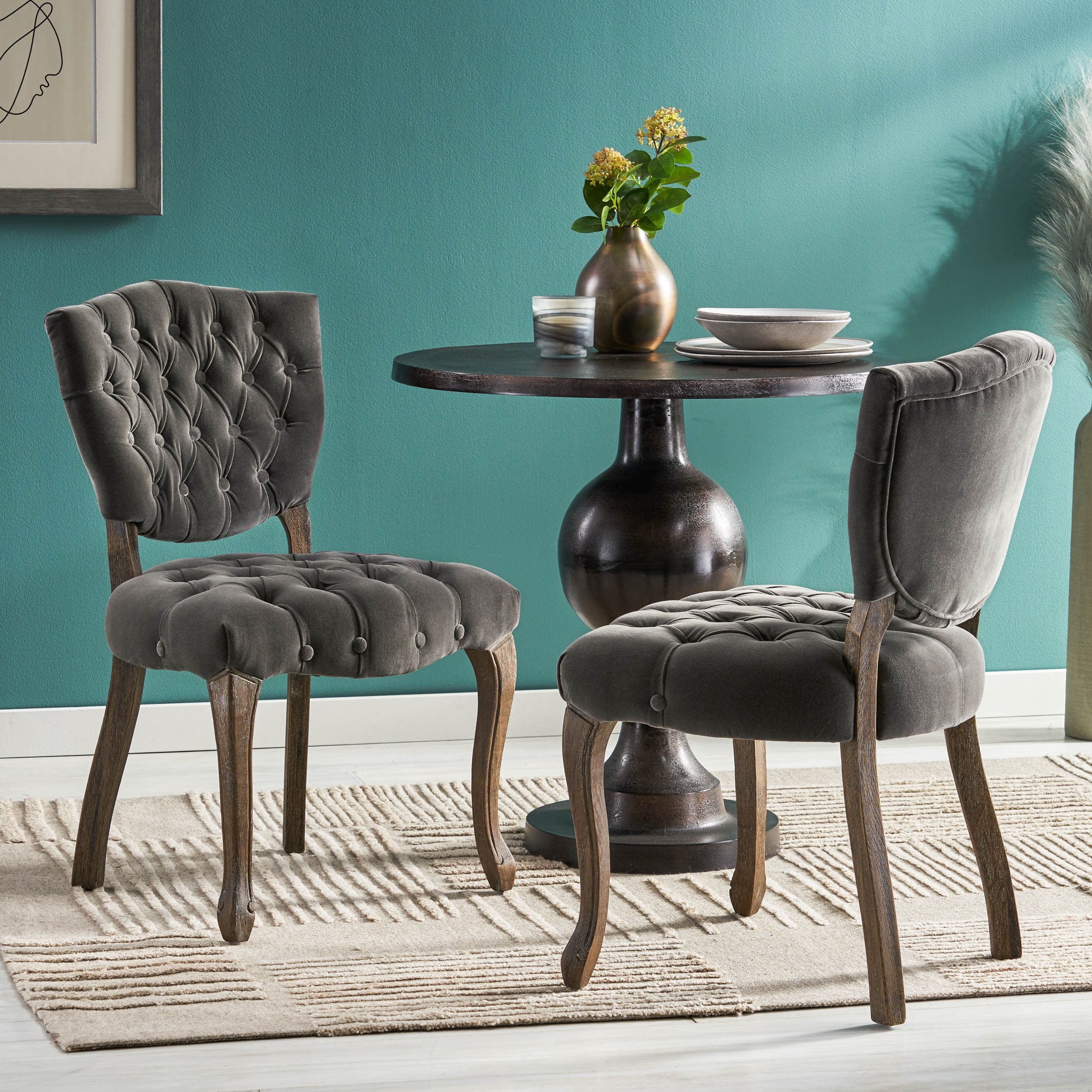 Christopher Knight Home-Bates Tufted Grey Fabric Dining Chairs (Set of 2)