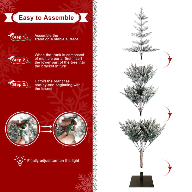 Glitzhome 6ft/7ft/9ft Deluxe Pre-Lit Flocked Slim Fir Artificial Christmas Tree with Warm White Lights