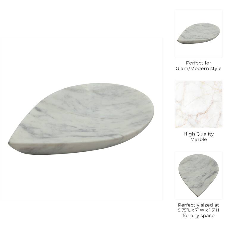 Marble Decorative Bowl Modern Accent Teardrop Shape - 10" White - 9.75" x 7" x 1.5"
