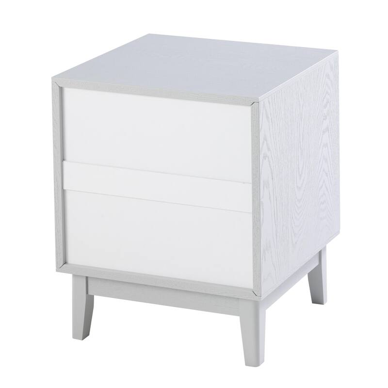 COZAYH Contemporary 2-Drawer Nightstand with Mirror Fronts, Elegant Geometric Design Bedside Table for Bedroom