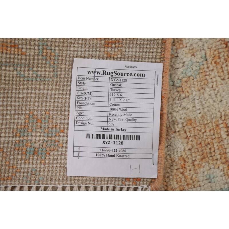 Muted Traditional Oushak Turkish Oriental Rug Hand-knotted Wool Carpet - 2'0" x 3'11"