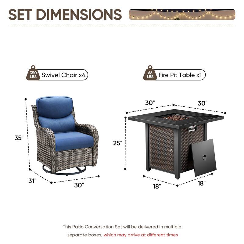 Pocassy 30 In Outdoor Fire Pits with Patio Sofa Swivel Glider Chari Furniture.