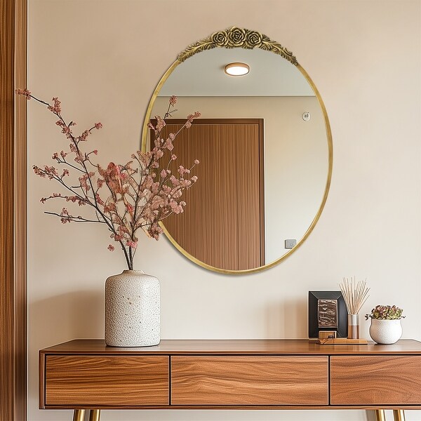 Vintage Oval Mirror Gold Frame Antique Glam Wall Mirror for