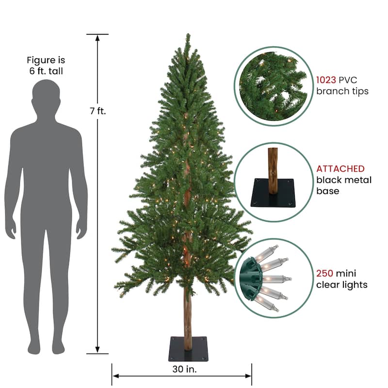 Pre-Lit Medium Alpine Artificial Christmas Tree - 7' - Clear Lights - 7 Foot