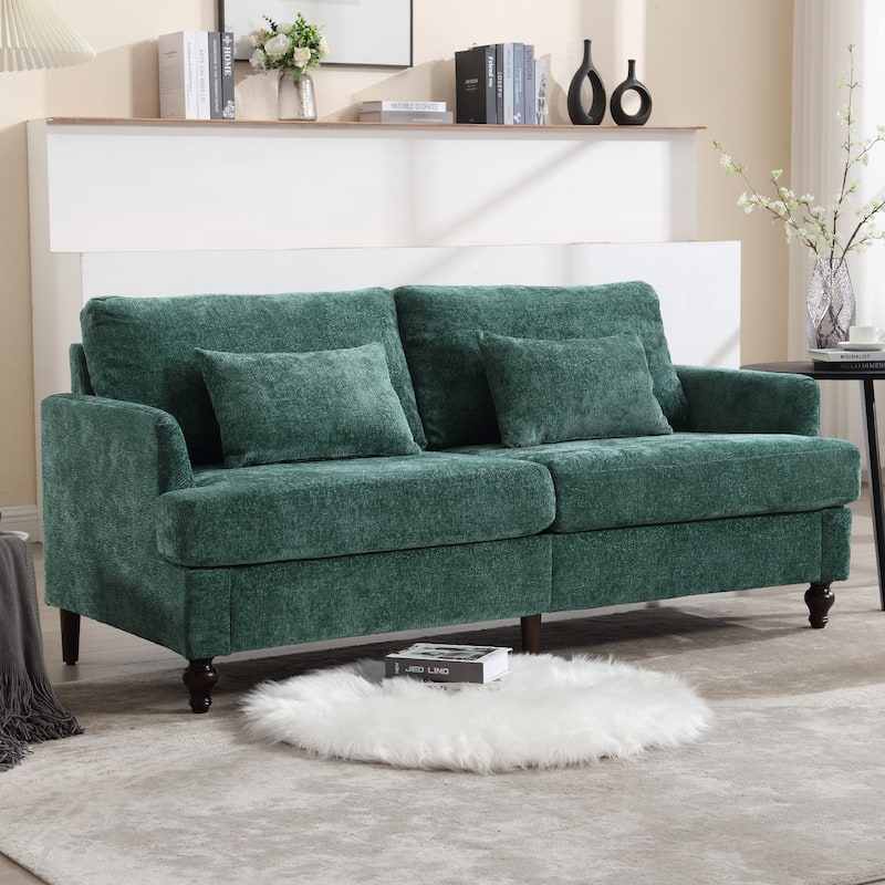 HOMEFUN Chenille Upholstered Mid Century Modern Wood Frame Loveseat for Living Room - Emerald