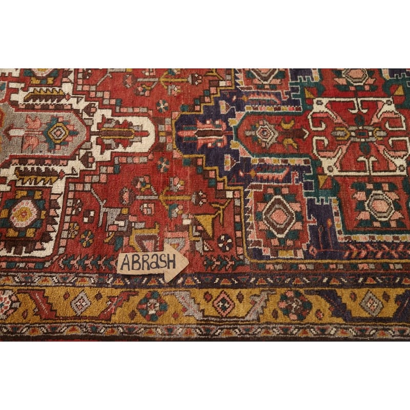Geometric Hand-knotted Heriz Persian Vintage Runner Rug - 3'8"x 11'3"