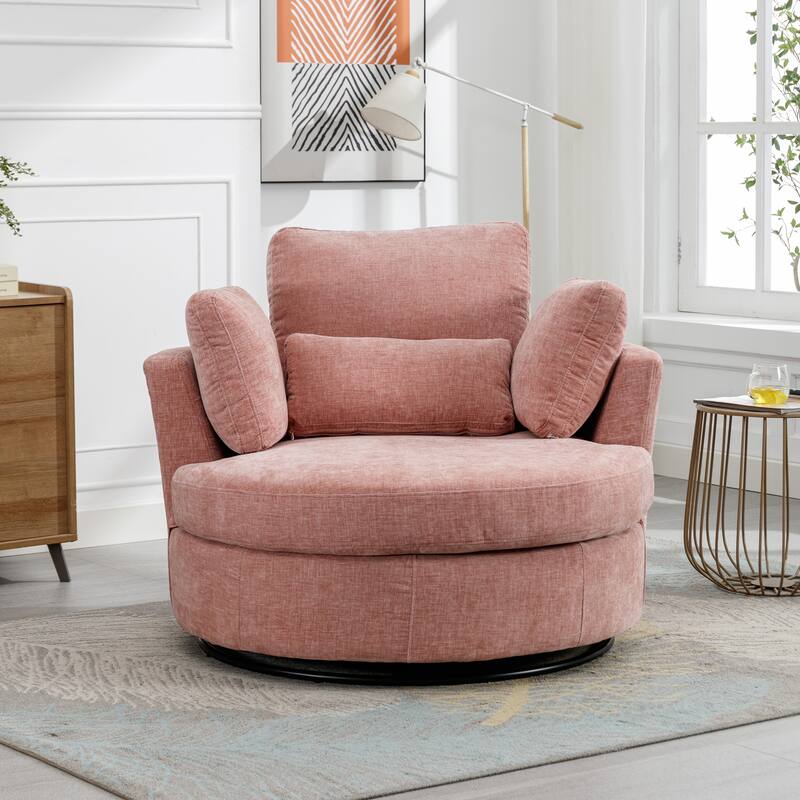 Swivel Accent Barrel Chair and Half Swivel Sofa With 3 Pillows 360 Degree Swivel Round Sofa