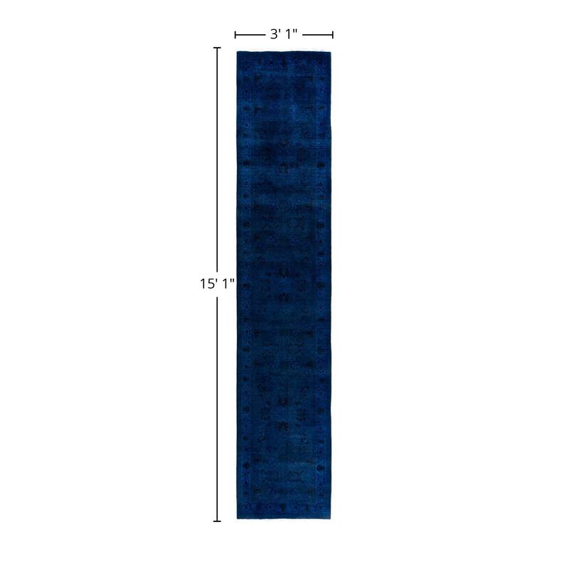 Fine Vibrance One-of-a-Kind Hand-Knotted Runner Rug - Navy, 3' 1" x 15' 1" - 3' 1" x 15' 1"