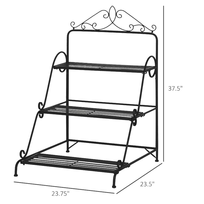 Outsunny 3 Tier Metal Plant Stand, Ladder Display Shelf, Flower Pot Holder, Storage Organizer Rack for Indoor Outdoor Patio