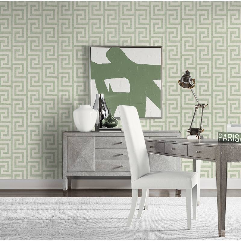 Lillian August Luna Retreat Greek Key Embossed Vinyl Unpasted Wallpaper