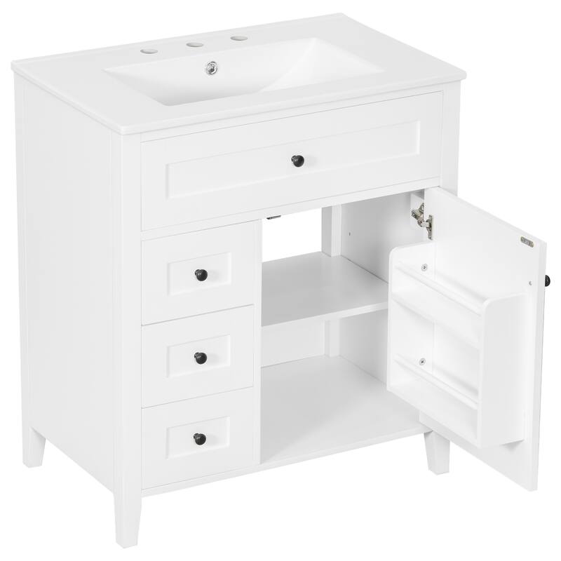 30/36 Inch Bathroom Vanity, Bathroom Sink Cabinet, Freestanding Bathroom Storage Cabinet with Ceramic Basin