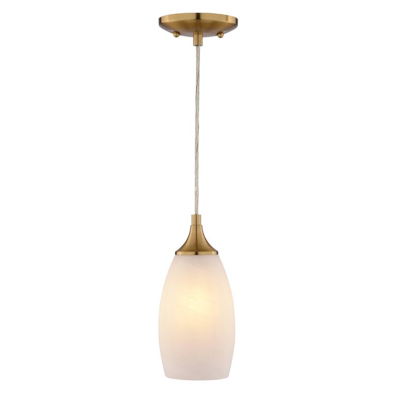 VAXCEL Milano 1-Light 4.75 in. Wide Bell Mini Pendant, White Alabaster Glass Shade, Adj Height Hanging Ceiling Fixture