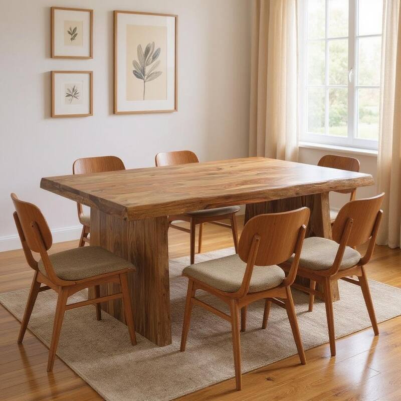 HomeRoots 74" Brown Wood Double Pedestal Base Live Edge Dining Table - 74.00 in. x 30.00 in. x 38.00 in. - Brown - 74.00 in. x 30.00 in.  x 38.00 in.