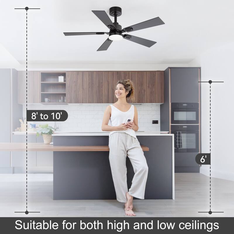 2 Set 42" Reversible 5-Blade Integrated LED Ceiling Fan with Light and Remote