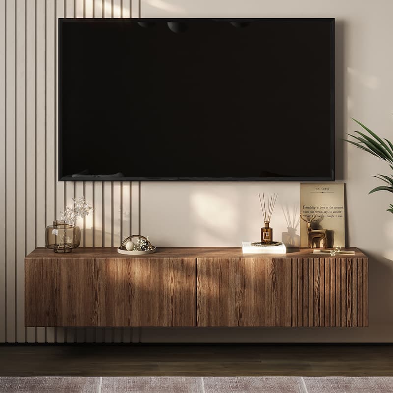 Living Skog Alessio White 59 in. Floating TV Stand Fits TV's up to 65 in. with Wall Mount Feature - 59 in - Brown