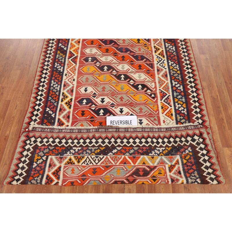 Vegetable Dye Kilim Qashqai Persian Vintage Rug Hand-Woven Wool Carpet - 5'1"x 8'8"