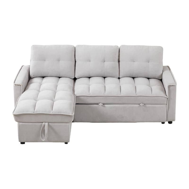 78.75" Reclining Pull-Out L-Shaped Sectional Sofa with USB, Storage, Pocket, LIGHT GREY Chenille
