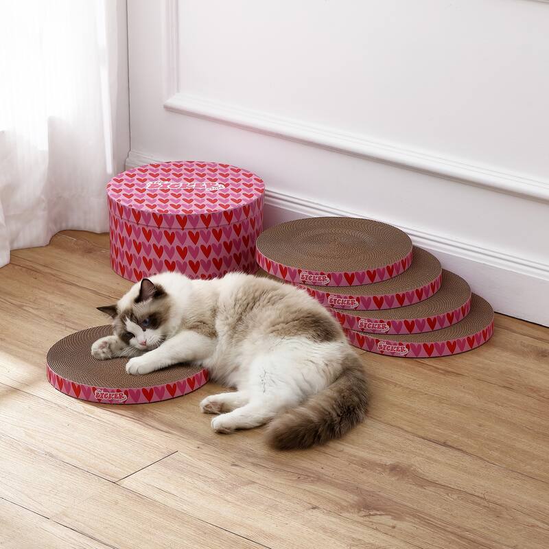 Kate 12" Cardboard Reversible Cat Scratcher Pad in Box with Catnip, (5-Pack)
