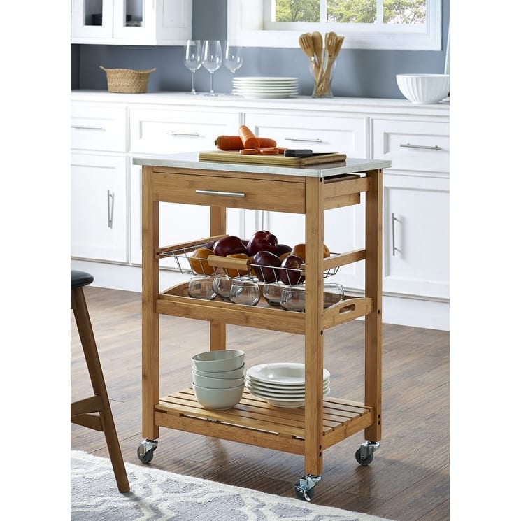 Aya Bamboo Kitchen Cart - Stainless Steel