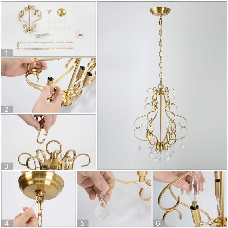 Modern S-shape Gold 3-lights Chandeliers Hanging Crystal Pendant Light for Dining room,Bedroom - W13"xH17.7"