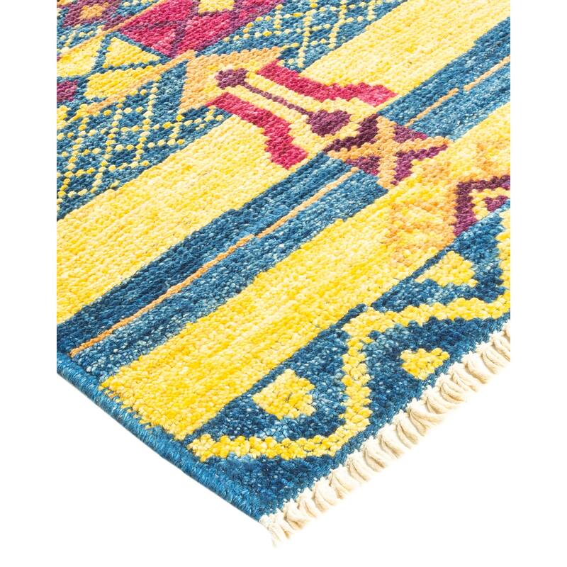 Overton Hand Knotted Wool Contemporary Striped Blue Area Rug - 5' x 8'