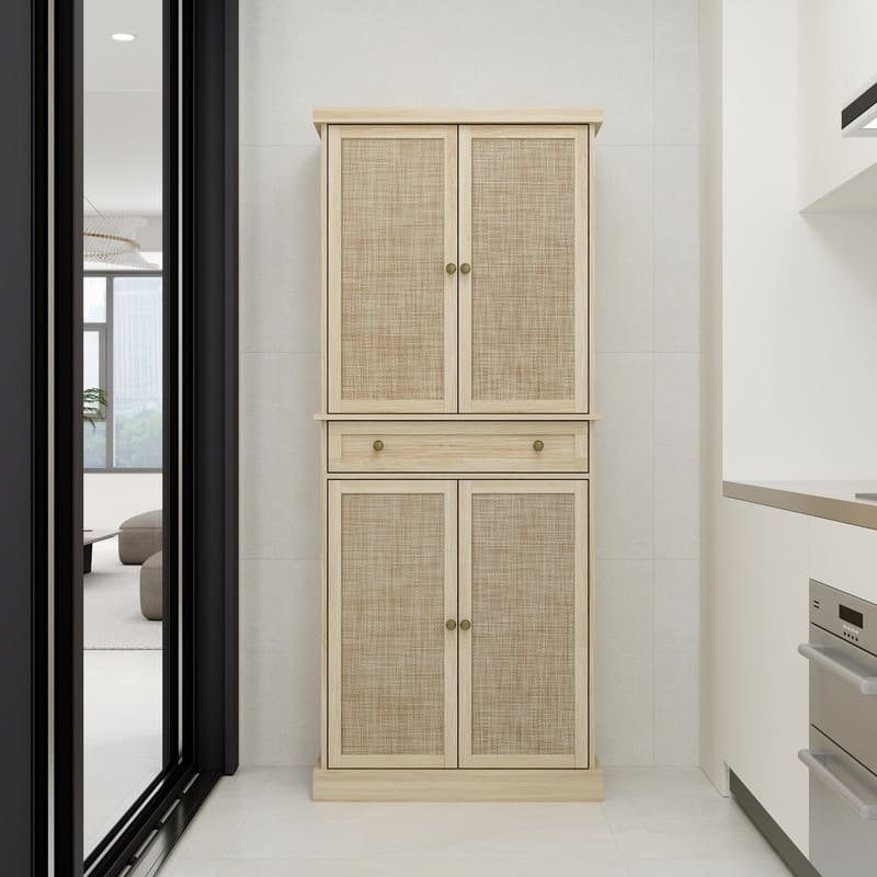72.33"H Cabinet Storage with 1 Drawer,4 Door and 4 Adjustable Inner Shelves - Natural
