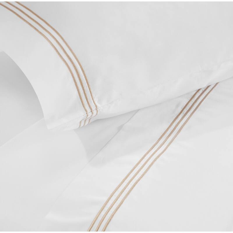 Superior Brandon Cotton Three-Line Embroidered Bed Sheet Set