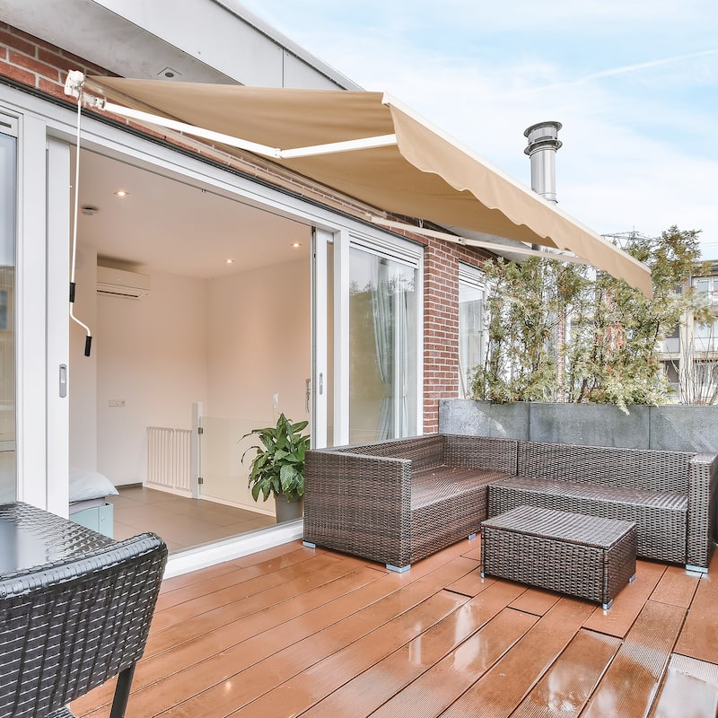 khaki Retractable Outdoor Patio Awnings with Manual Handle