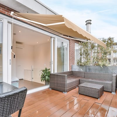 khaki Retractable Outdoor Patio Awnings with Manual Handle