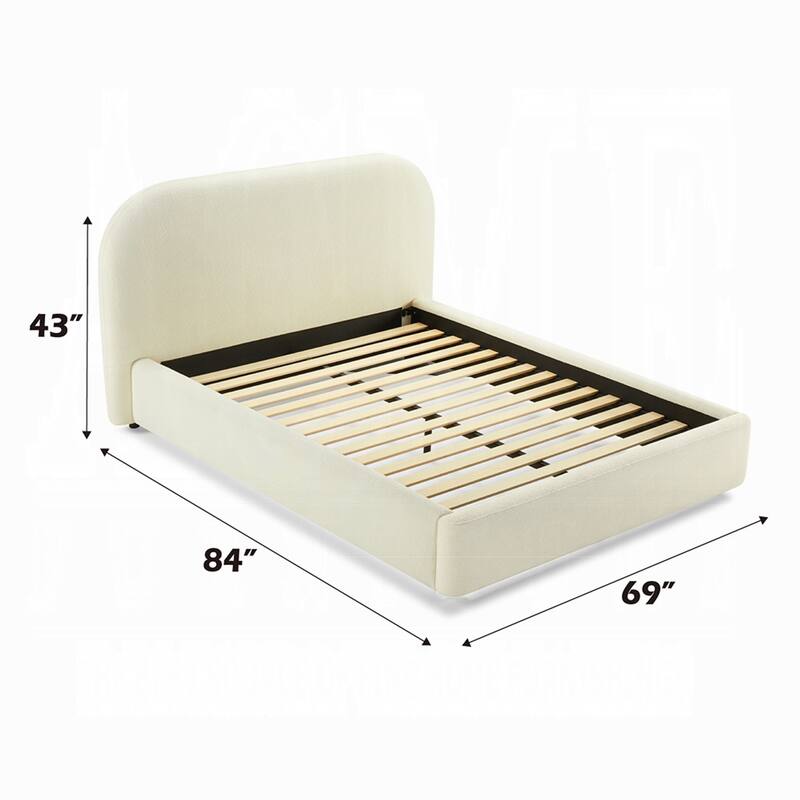 Ardie Full Bed, Low Profile Footboard, Plush Beige Upholstered Panel