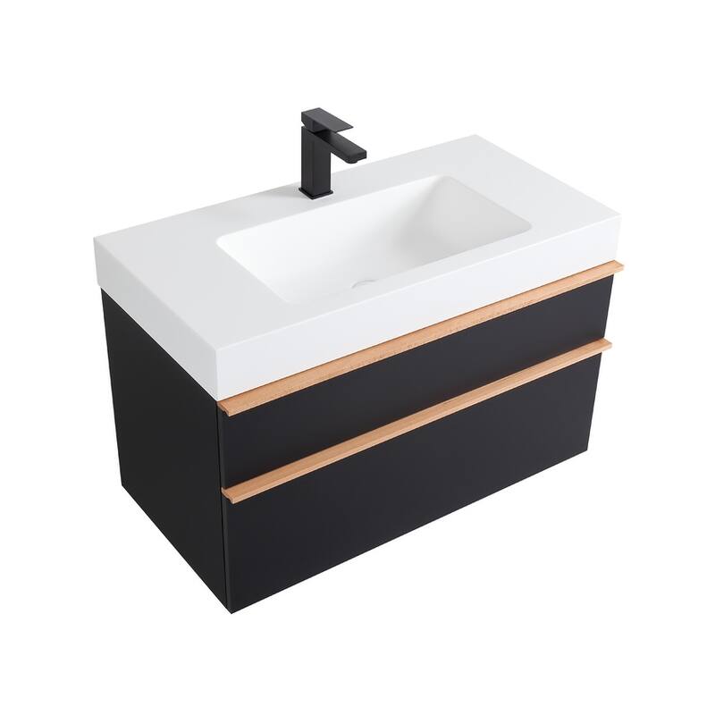 24 Inch Floating Modern Bathroom Vanity with Integrated Acrylic Sink, 2 Soft-Close Drawers and Pre-Assembled Design