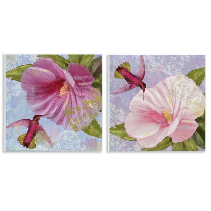 Stupell Hummingbirds & Poppy Bulbs Wall Plaque Art Design By Sasha (Set of 2) - 12 x 12