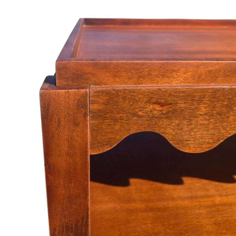 Carolina Chair & Table Scallop Coffee Table - Rectangular Mango Wood Side Table - Decorative Edge and Lower Shelf