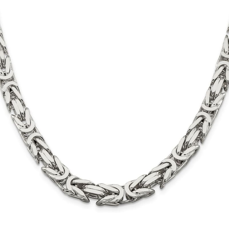 Curata 925 Sterling Silver Solid Polished 8.25mm Square Byzantine Chain Anklet 9 Inch Lobster Claw