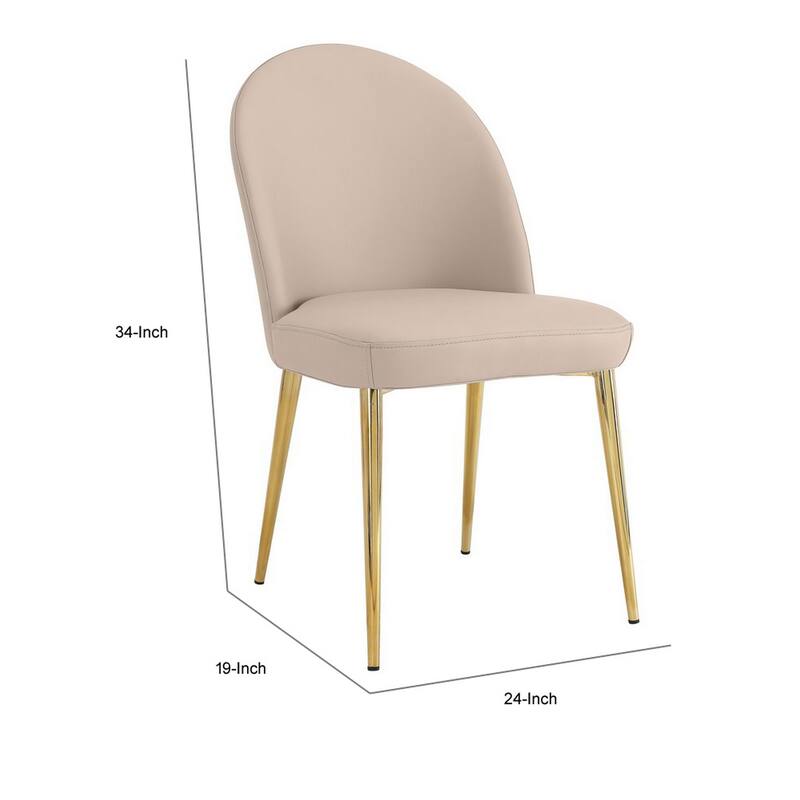 Era 24 Inch Dining Chair Set of 2, Curved Back, Beige Faux Leather, Gold