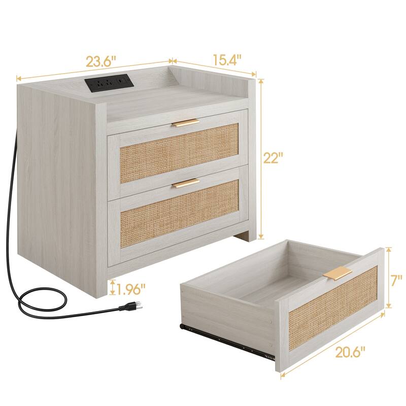 SICOTAS Farmhouse Set of 2 Nightstand with Charging Station and Drawers