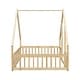 preview thumbnail 5 of 26, Full Wood House-Shaped Floor Bed with Fence, Guardrails