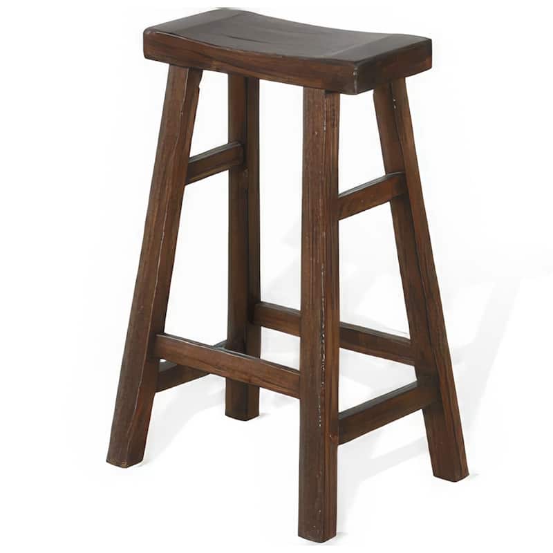 Odel Barstool Set of 2, Saddle Seat, Dark Brown Mahogany Wood, 30 Inch